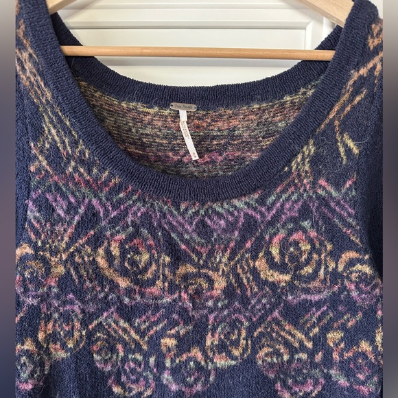 Free People Vintage Navy Floral Sweater Mini Dress, Size M - Picture 4 of 8